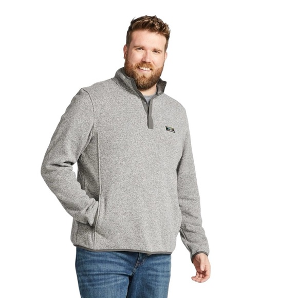LL Bean Sweater Fleece Men Size  M Heather Gray 1/4 Snap Slightly Fitted - Picture 3 of 12